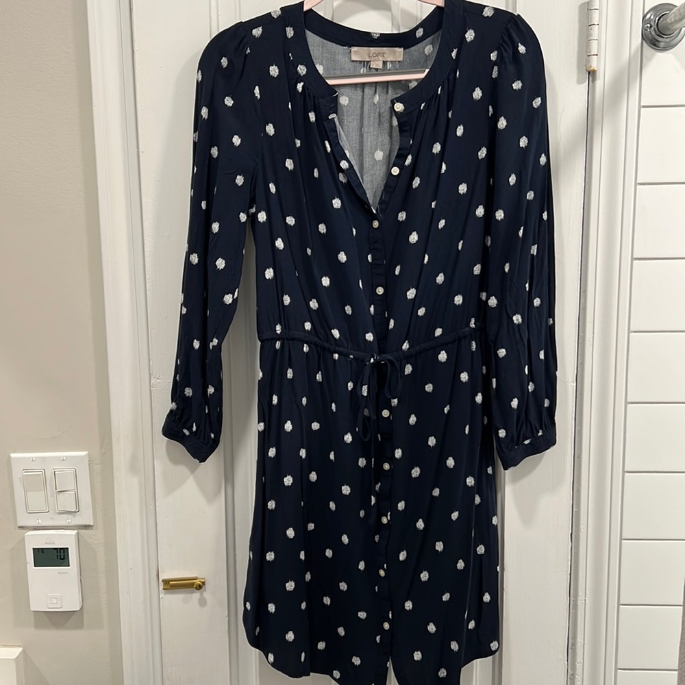 Loft Tie Waist Polka Dot Dress